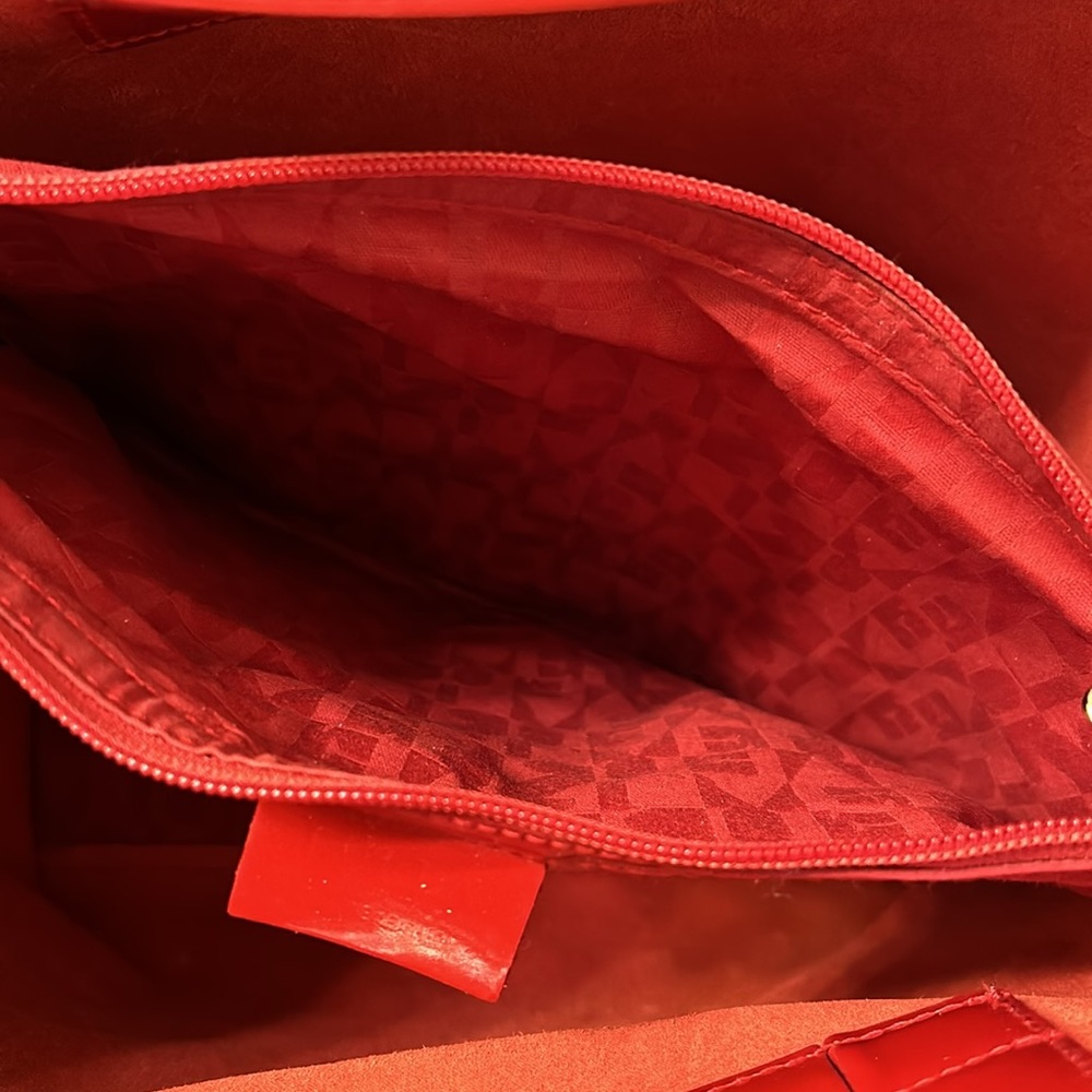 Furla Red Patent Leather Structured Divide It Tote Bag Silver Logo Charm - Picture 8 of 16